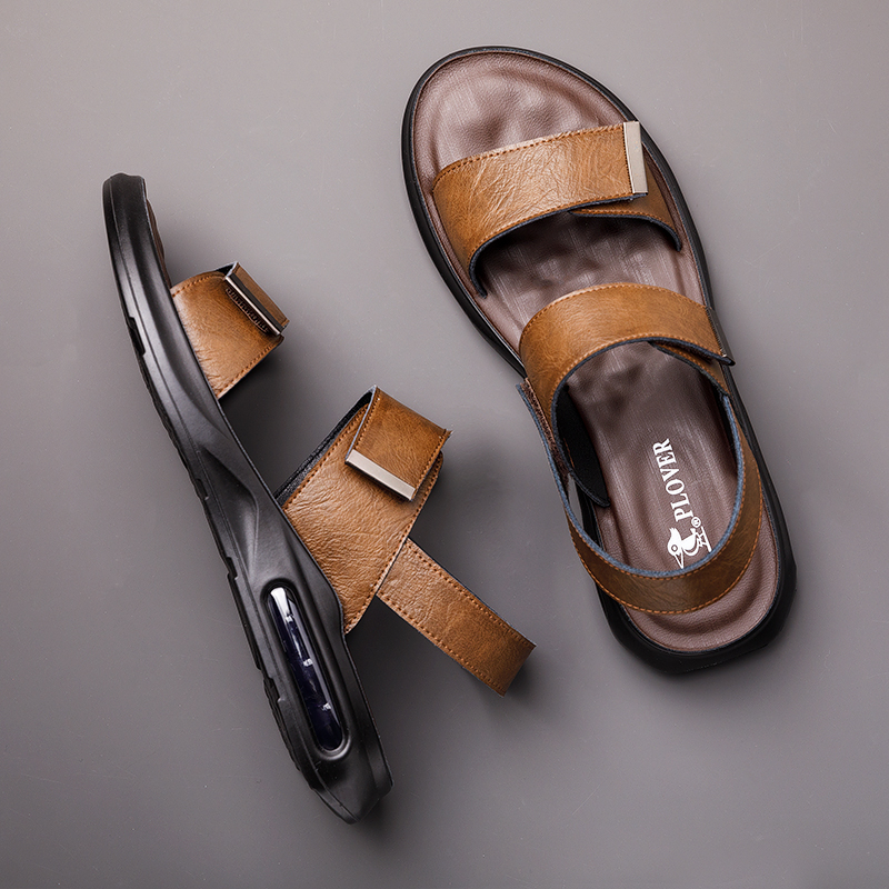 Plover summer genuine leather sandals men driving summer men's bull leather beach shoes men's non-slip soft bottom soft leather