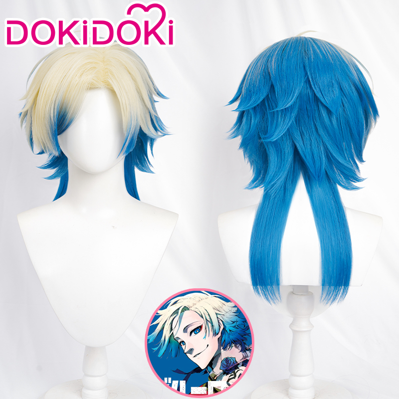 Dokidoki in Stock Blue Prison Caesar Cosplay Wig with Dyed Gradient Short Hair on the Top of the Head
