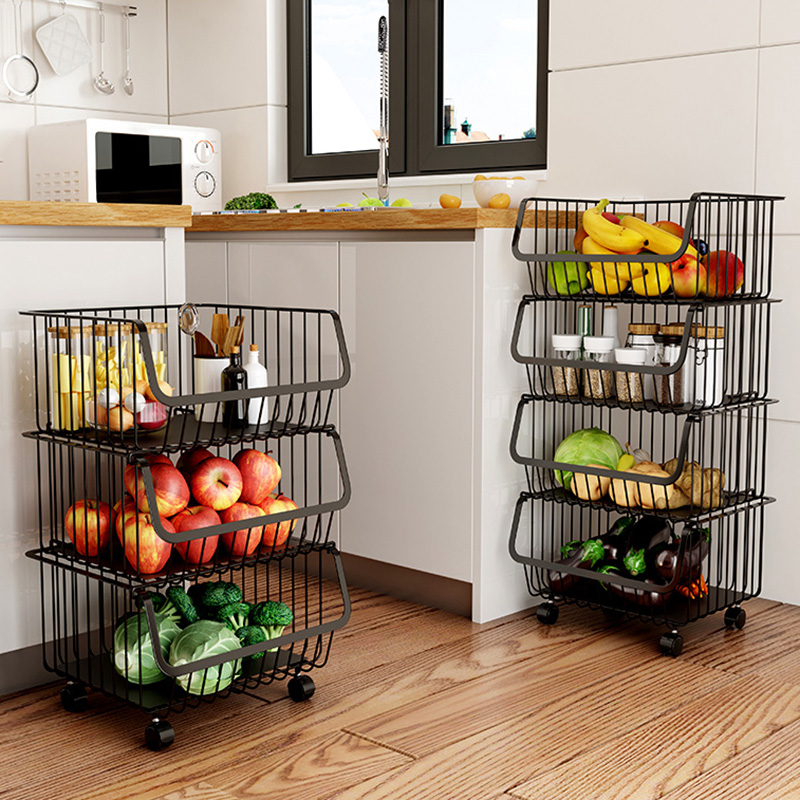 Vegetable Rack Kitchen Shelve Shelf Fruit Shelf Storage Multilayer Floor Shelve Multilayer Drain Vegetable Basket Rack Containing Basket