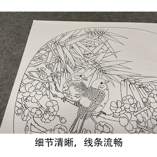 [Шаг] Строки Чжэн Линглинга о кисточке из белой живописи, оригинального размера Mezhujiabuka, оригинального размера 40*43 см линии цветов и птиц с A3 Step -диаграммой и цветным объяснением черновика Zl74