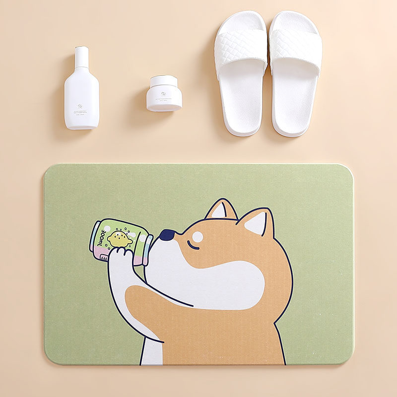 Cartoon cute Shiba Inu diatom mud foot pad toilet door mat diatom land pad water absorption quick dry bathroom anti-slip mat