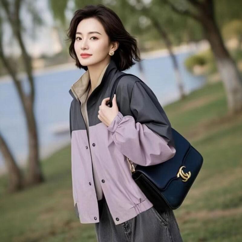 2026 Spring and Autumn New Women's Versatile Petite High-End Fashionable Purple Jacket Short Coat Top