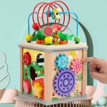 Baby wooden ten-in-one multi-functional bead-knocking piano-pulling radish treasure box childrens 1-2-3 years old educational toy