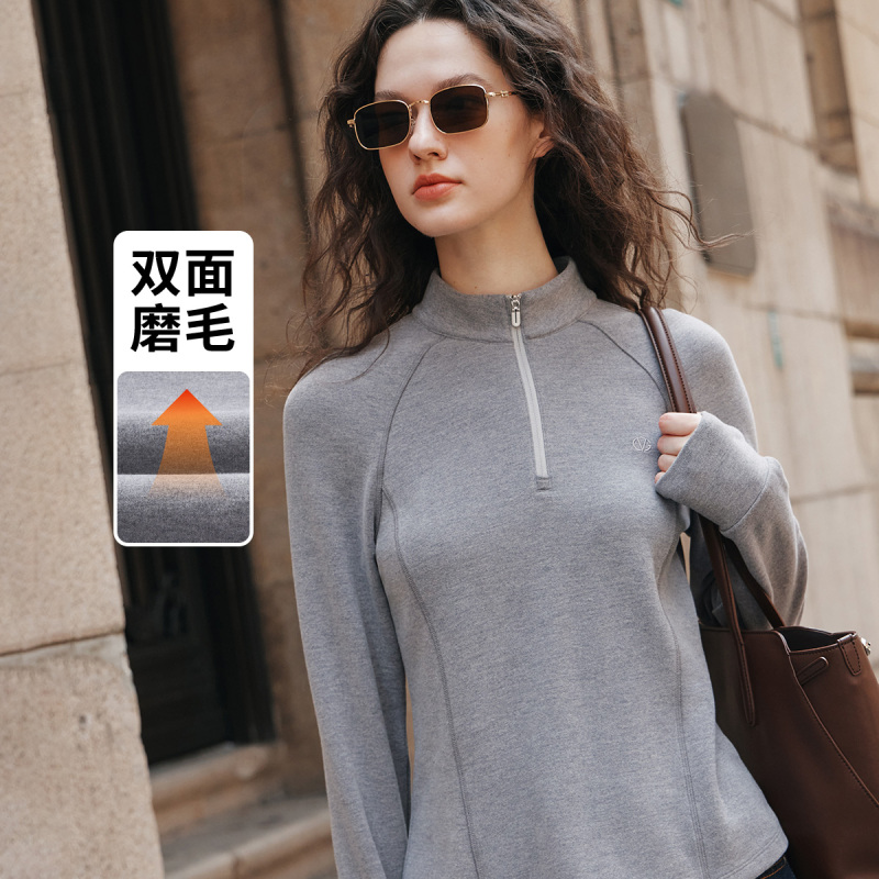 Giovanni Valentino Autumn and Winter Women's Sweatshirt Long-Sleeved Top Double-Sided Brushed Stand-Up Collar Daily Casual Wear
