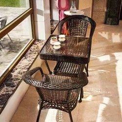 Outdoor Balcony Table and Chair Set, Three-Piece Rattan Chair Set, Outdoor Courtyard Rattan Chair, Garden Open-Air Leisure Home Small Long Table