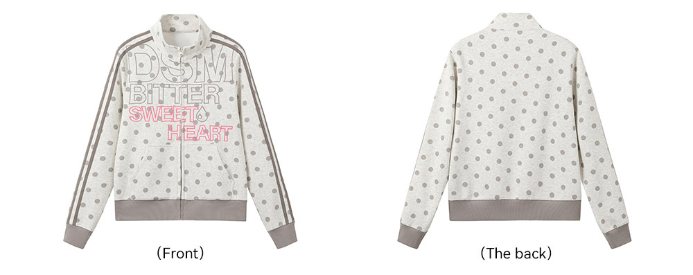 DONSMOKE Polka Dot Zipper Stand Collar Sweatshirt
