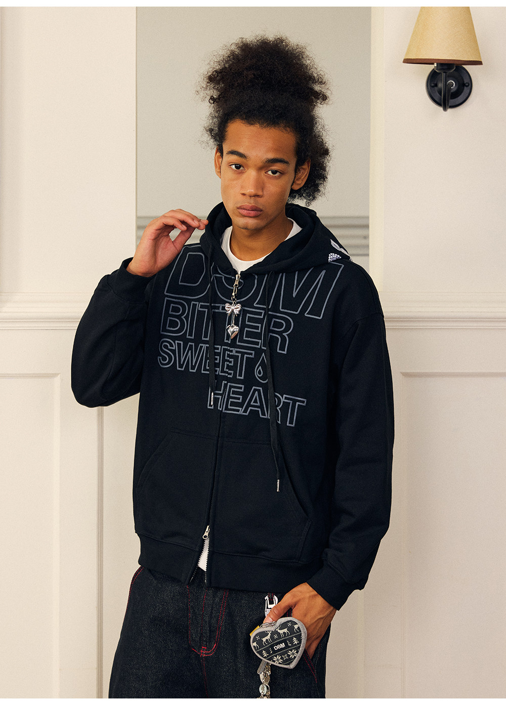 DONSMOKE Hooded Zip-Up Drop-Shoulder Sweatshirt