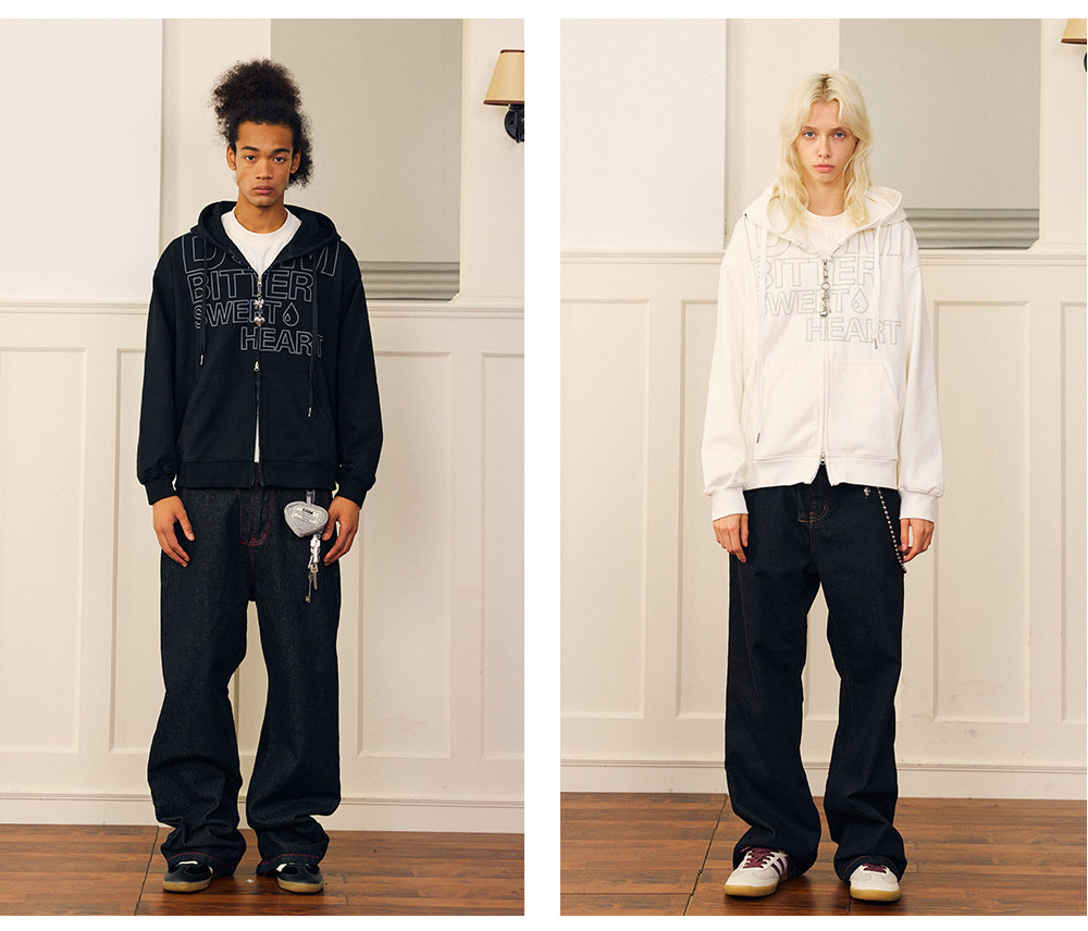 DONSMOKE Hooded Zip-Up Drop-Shoulder Sweatshirt