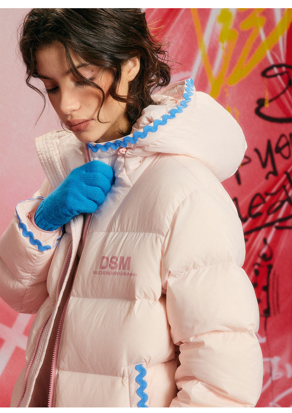 DONSMOKE 180g Shell-Stitch Embroidered Down Pink Hooded Puffer Jacket