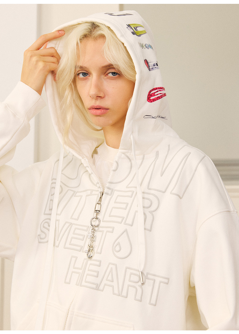 DONSMOKE Hooded Zip-Up Drop-Shoulder Sweatshirt
