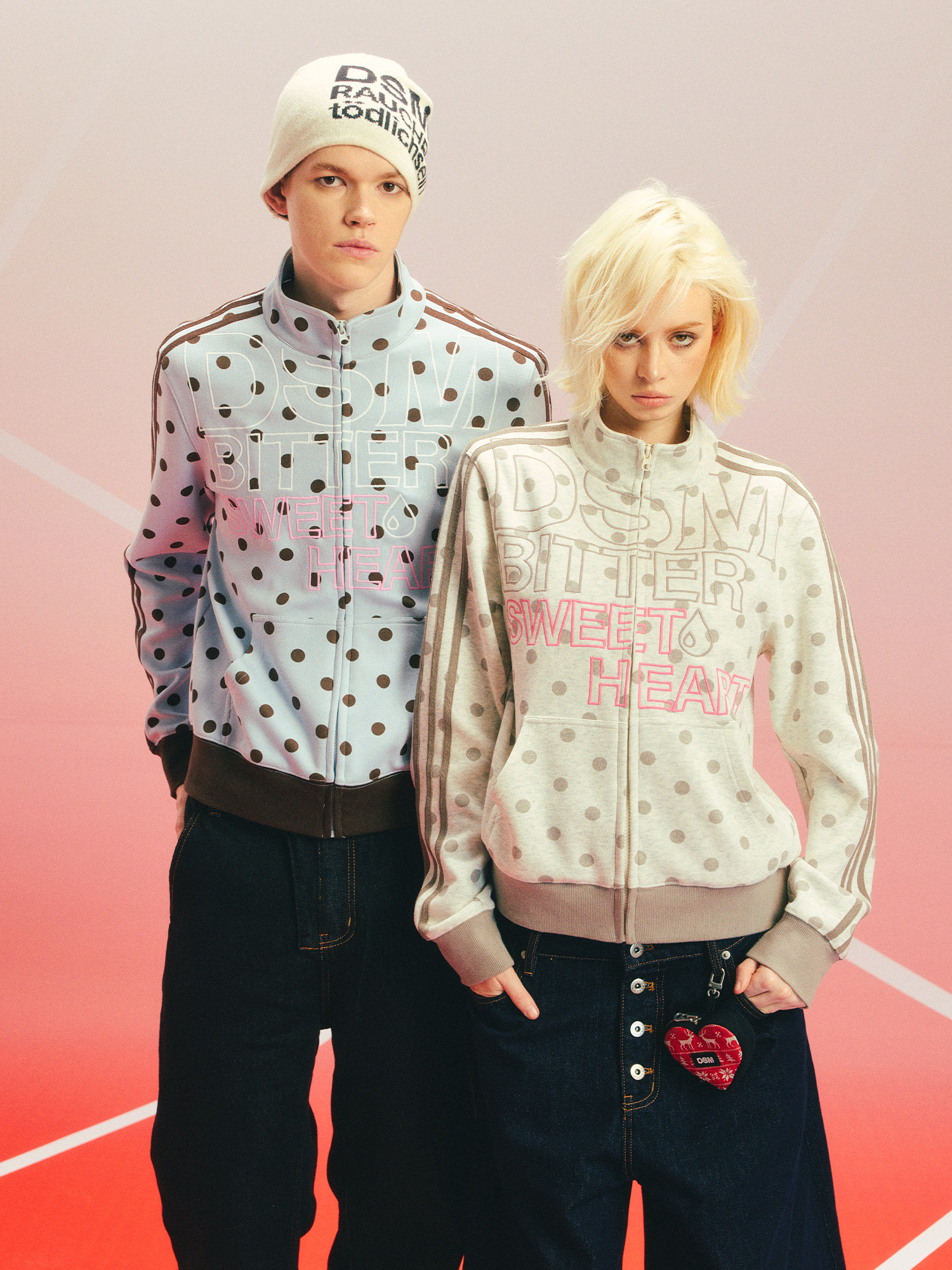 DONSMOKE Polka Dot Zipper Stand Collar Sweatshirt