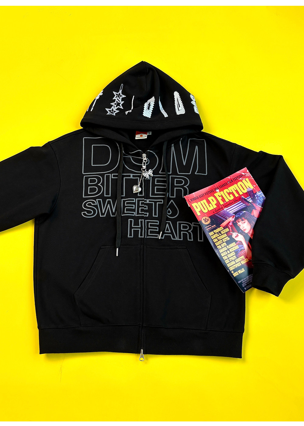 DONSMOKE Hooded Zip-Up Drop-Shoulder Sweatshirt