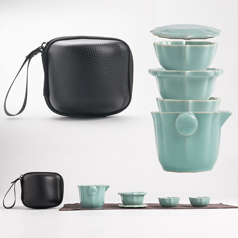 Inch Porcelain Ru Kiln Travel Tea Set Quick Cup Set Portable Outdoor Office Portable Bag Small Set Kung Fu One Pot Two Cups
