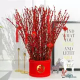 Искусственные цветы серебристой ивы, сухие цветы, свежие ветки, гидропоника на столешнице в гостиной, новогоднее украшение, ведро с благословением, зимний букет цветов