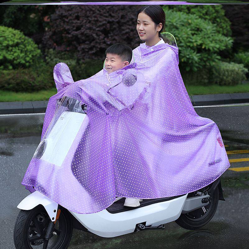 Double-headed rear mirror electric car fat men's summer girls in front of the small can be special double raincoat with children transparent