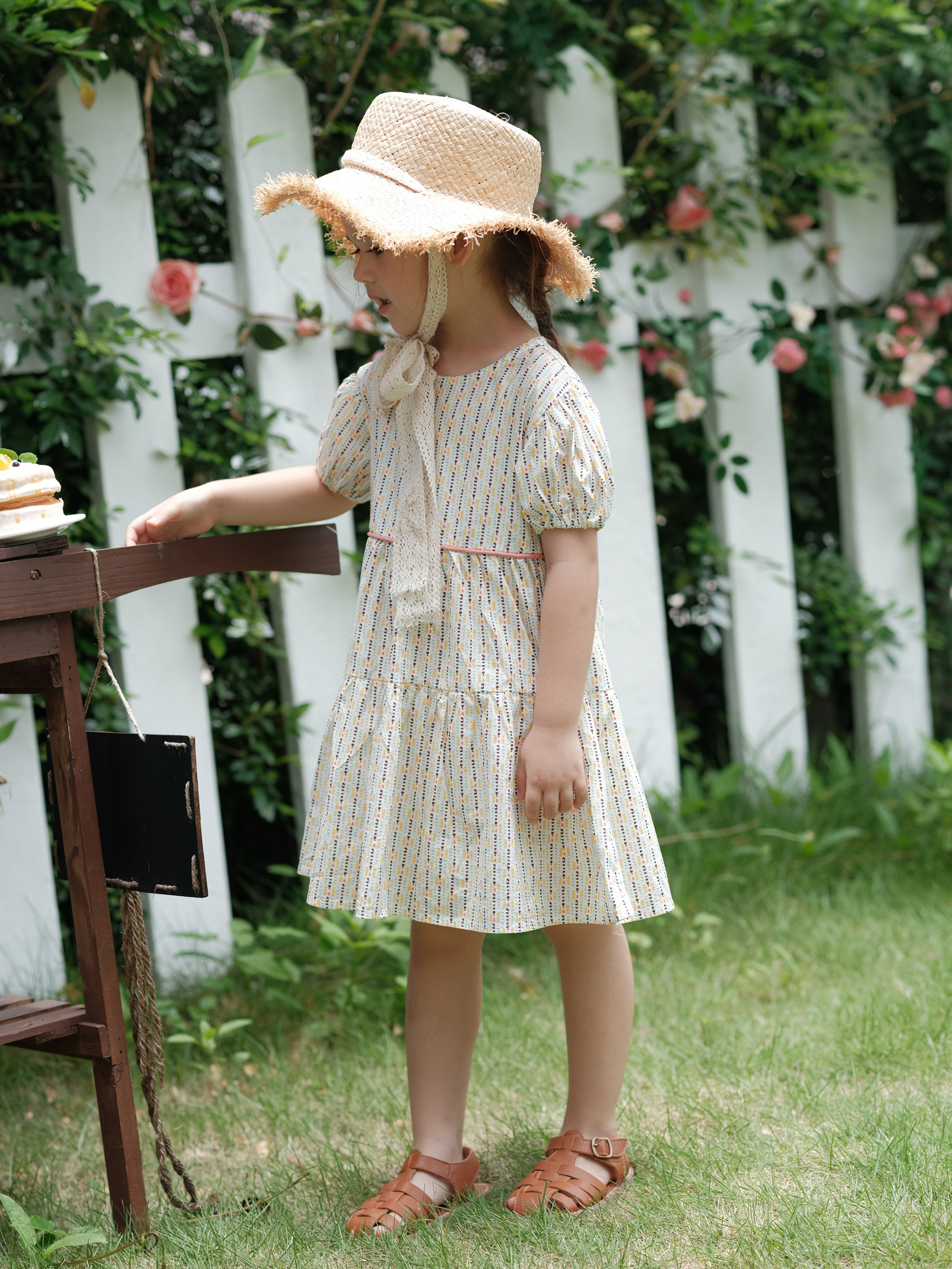 Chuxu 2022 summer brown-yellow striped European and American casual style pure cotton girls' dress A-line skirt