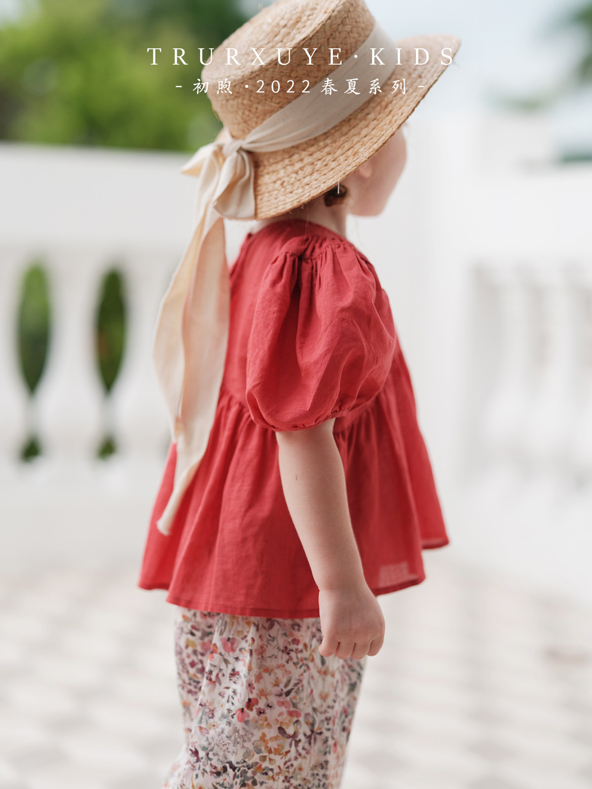 Chuxu 2022 summer solid color cotton and linen short-sleeved doll shirt top puff sleeve t shirt two colors optional