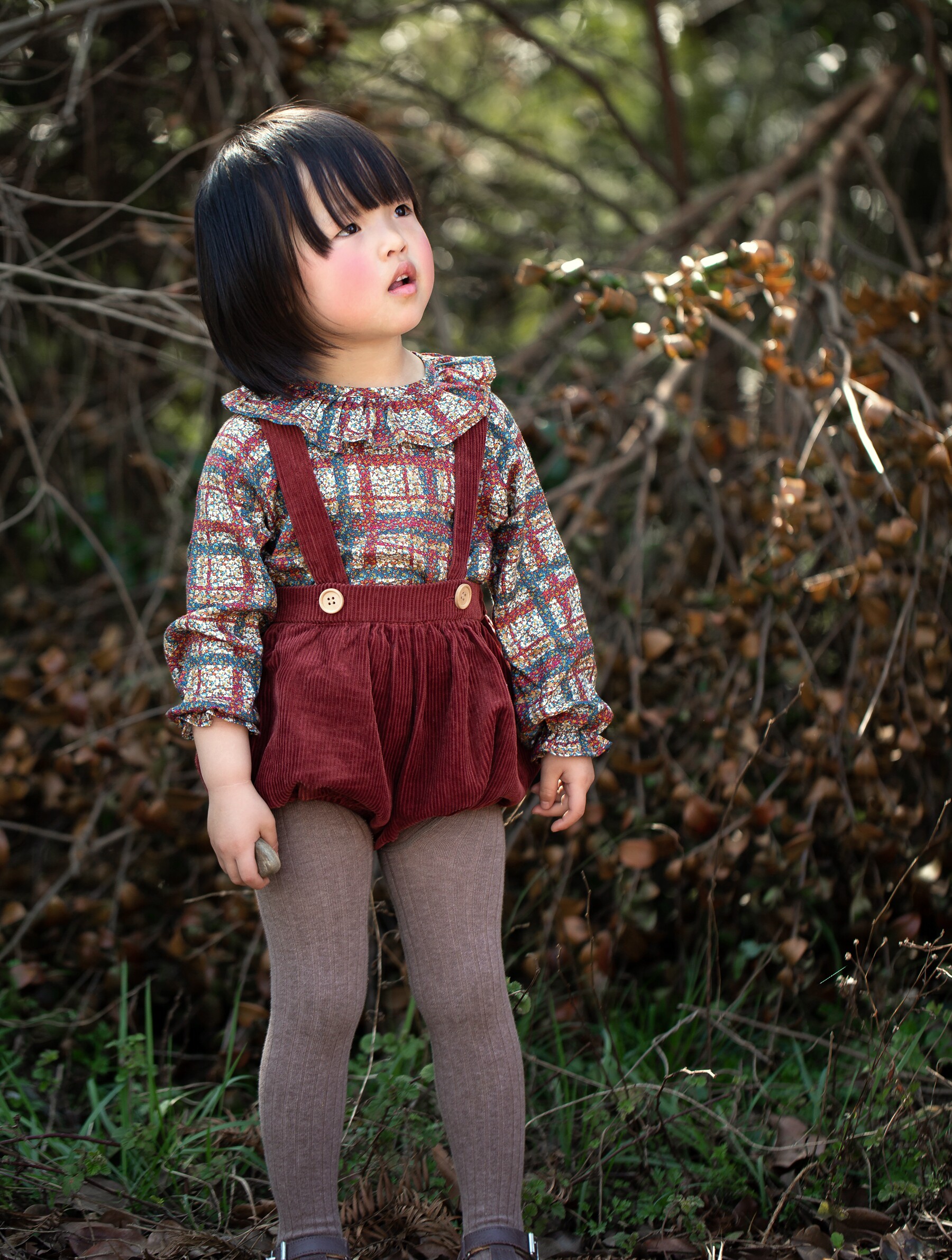 Early autumn and winter new girls Liberty lotus leaf collar shirt wine red corduroy baby bag pants suit