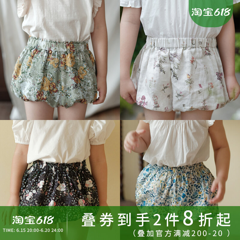Beginner 100 lap single girl Summer French style floral shorts Baby Pure Cotton Printed Large PP Pants Four Color Optional