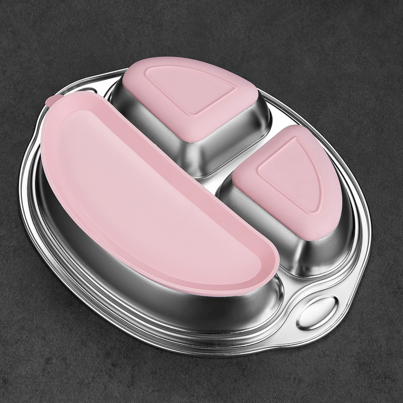 Children's Dinner Plate 304 Stainless Steel Plate Cartoon Baby Household Kindergarten Cartoon Plate 316 Compartment Plate