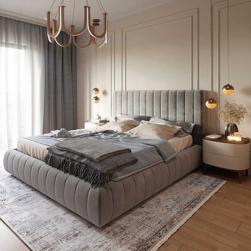 Cloth Art Bed Master-Style Modern Free-Wash Tech Cloth 1 8 m Soft Bag Mesh Red Wedding Bed Brief Grey Double Bed