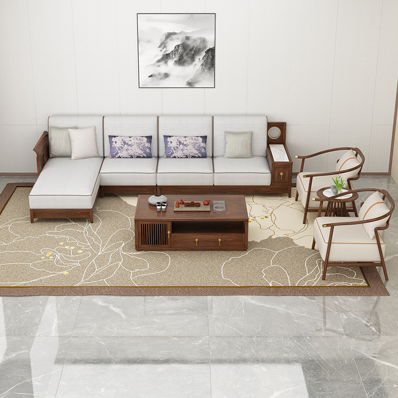 New Chinese-style high-end solid wood sofa Chinese-style ebony wood living room combination villa furniture complete set of homestay light luxury furniture