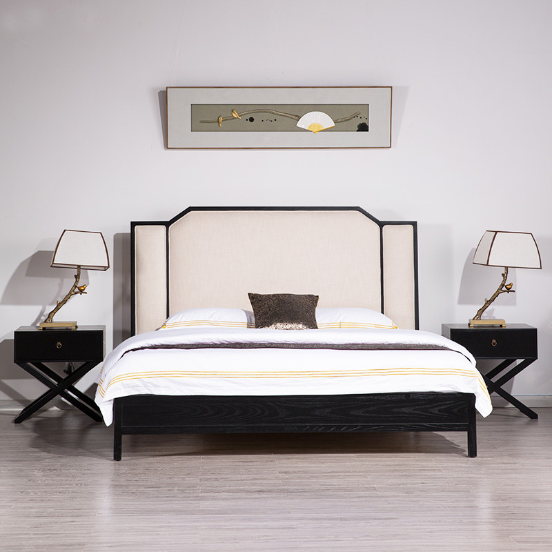 New Chinese double bed solid wood 1 8 meters master bedroom 1 5 meters secondary bedroom bed Chinese simple wedding bed furniture customization