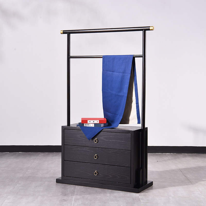 New Chinese style coat rack solid wood modern Chinese style clothes rack Zen simple bedroom locker drawer storage clothes rack furniture