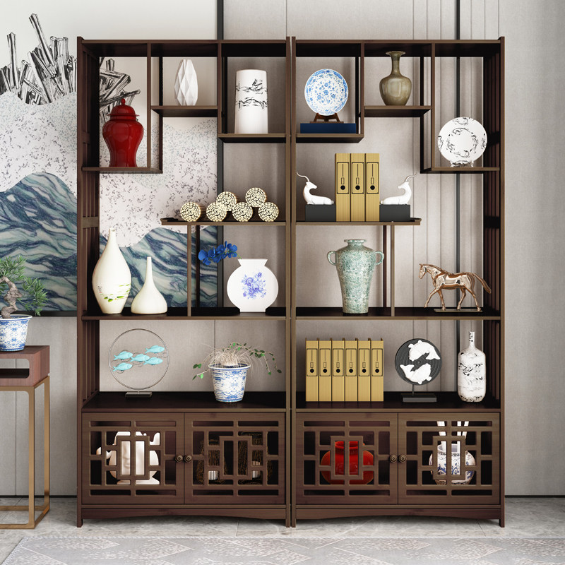 Bogu shelf solid wood new Chinese tearoom tea shelf display furniture display cabinet living room compartment