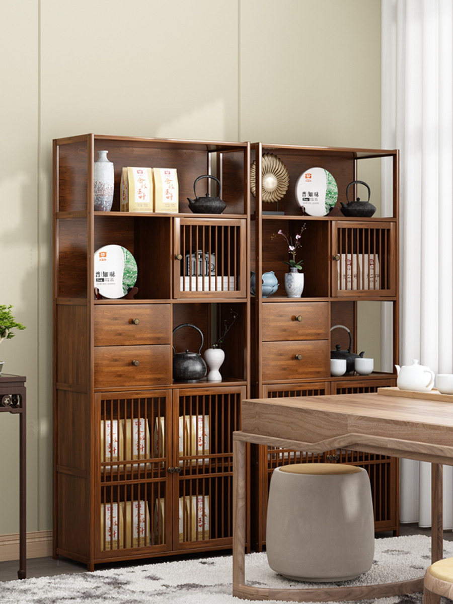Chinese-style bookshelf shelf floor-to-ceiling home living room study cabinet antique Bo antique tea set display storage