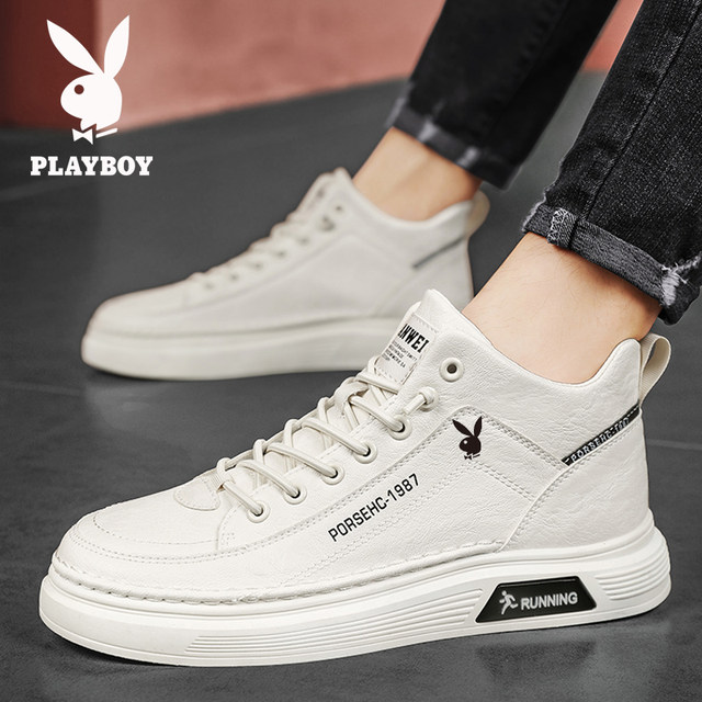 ເກີບຜູ້ຊາຍ Playboy ພາກຮຽນ spring Mid-top Martin ເກີບກິລາຫນັງເກີບກິລາເກີບເກີບທີ່ທັນສະໄຫມ Retro ທຸລະກິດເກີບບາດເຈັບແລະຜູ້ຊາຍ