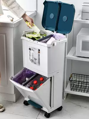 Tian rat garbage bucket large dry and wet double separate one garbage can Japanese kitchen double layer with lid garbage sorting box