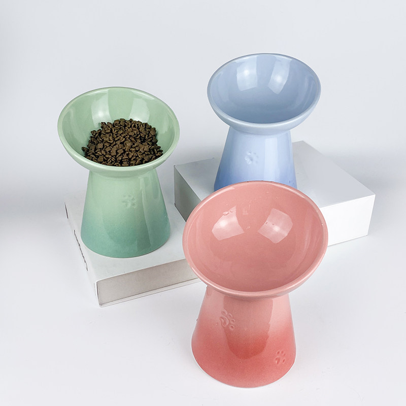 French LE CREUSET cool color high foot oblique mouth pet bowl ceramic protection cervical vertebra cat bowl cat bowl cat meal