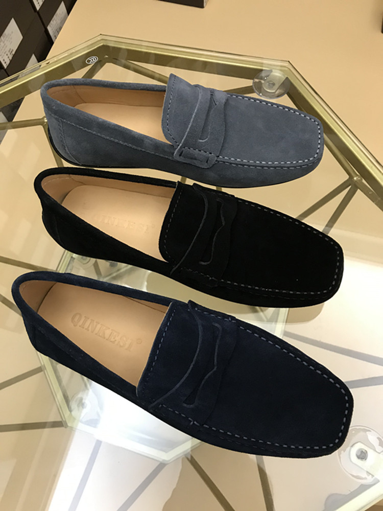 Retro Frosted Beanie Shoes for Men, Simple Suede Leather Shoes for Men, Genuine Leather Breathable Casual Shoes, British Loafers