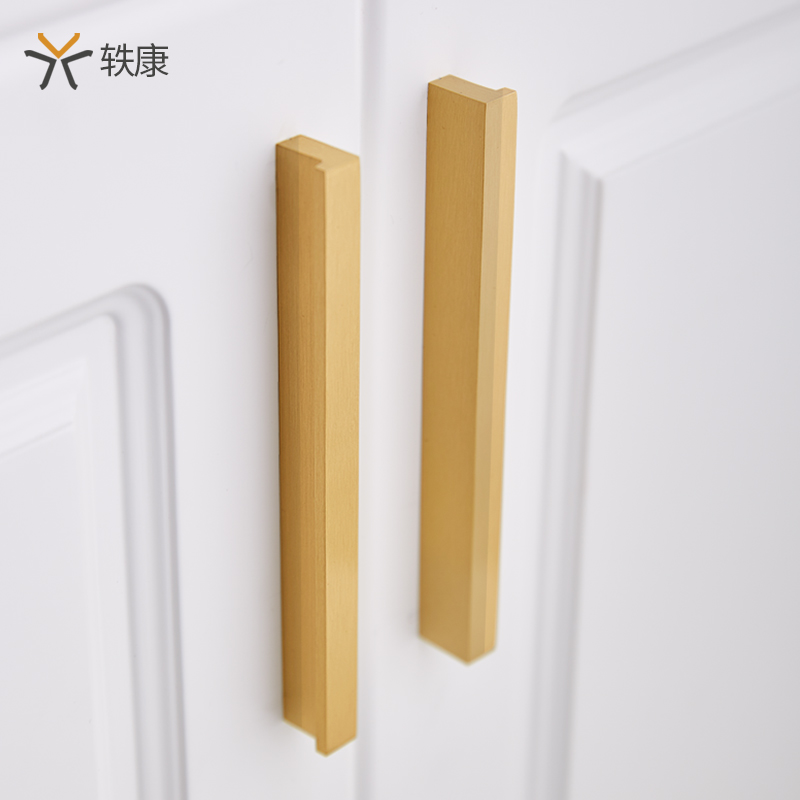 Yikang Nordic pure copper cabinet door handle Modern simple brass wardrobe overall cabinet Gold light luxury shoe cabinet drawer handle