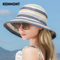 Camon beach striped straw hat womens summer anti-ultraviolet sunscreen sun visor hat Foldable sun hat Fisherman hat