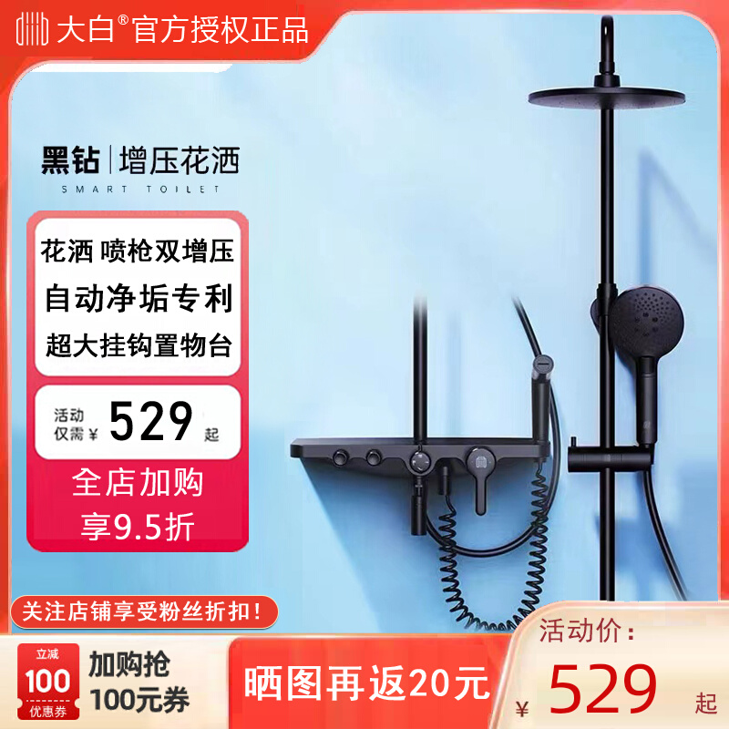Big white diiib black drill pressurized descaling self-cleaning shower shower shower set lifting rod black spray gun