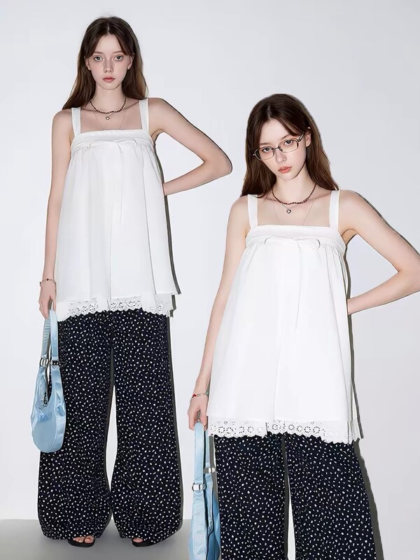 Moodberry American Retro Resort Style Lace-Trimmed Suspender Dress Top for Women, Summer Sleeveless Off-Shoulder Top Moodberry American Retro Resort Style Lace-Trimmed Suspender Dress Top for Women, Summer Sleeveless Off-Shoulder Top