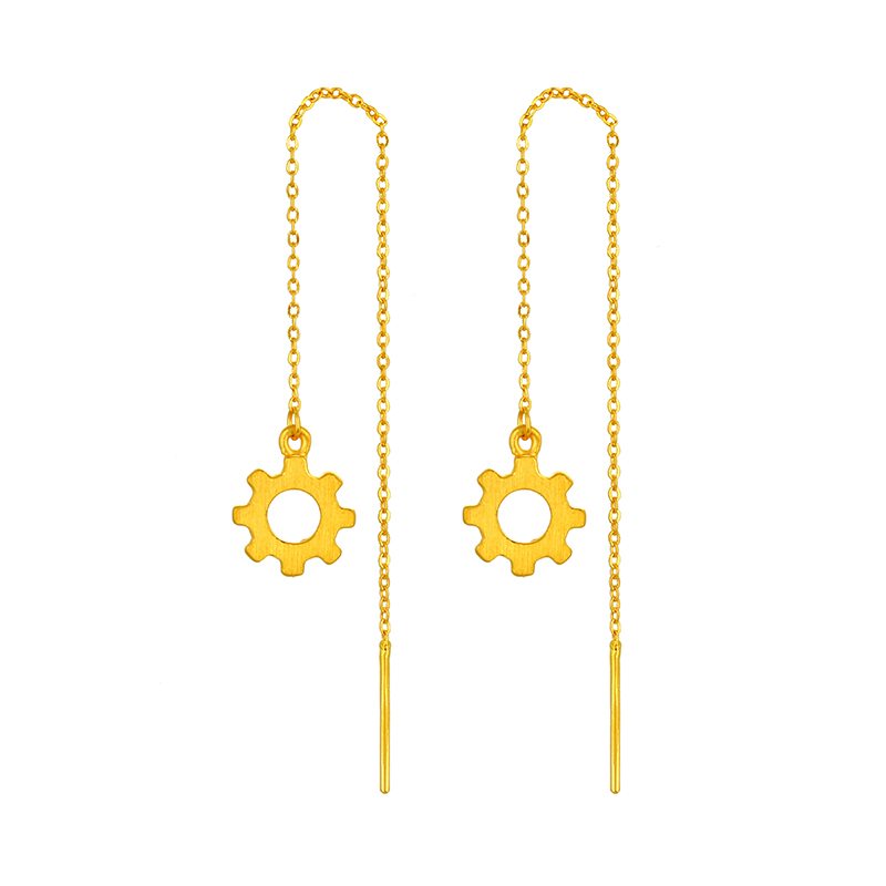 (Wanxi Gold Jewelry 3D) Hard Gold Gold Earrings Women's New Light Luxury Simple Earrings 999 Pure Gold Earrings