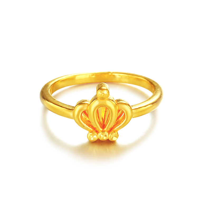 (Wanxi Gold Jewelry 3D) Hard Gold Crown Ring Gold Ring Pure Gold 999 Female Ring Ring New Gift