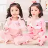 Cotton Silk Girls Children's pajamas Summer thin long-sleeved cotton poplin suit Baby girl little princess air conditioning home clothes