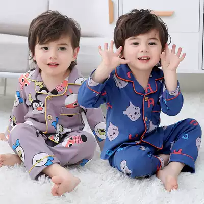 Cotton boys and children's pajamas boys spring and autumn suits Spring School primary school children Children Baby home clothes