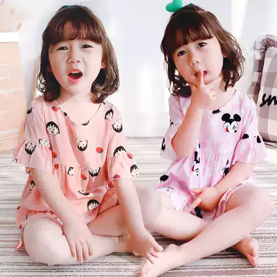 Summer short sleeve cotton silk girl children's pajamas