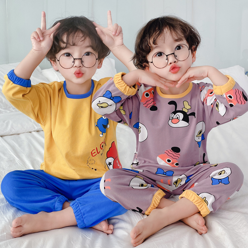 Pure cotton children and boys spring and autumn pajamas long sleeves boys and boys middle school children and children's home suit