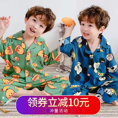 Pure cotton children's boys 'pajamas Spring and autumn long-sleeved boys 'boys' suits Children's cardigan children's baby home clothes