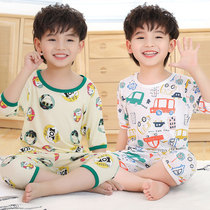 Summer childrens pajamas boys cropped sleeves cotton thin short sleeves boys pullover spring summer elementary school home kit