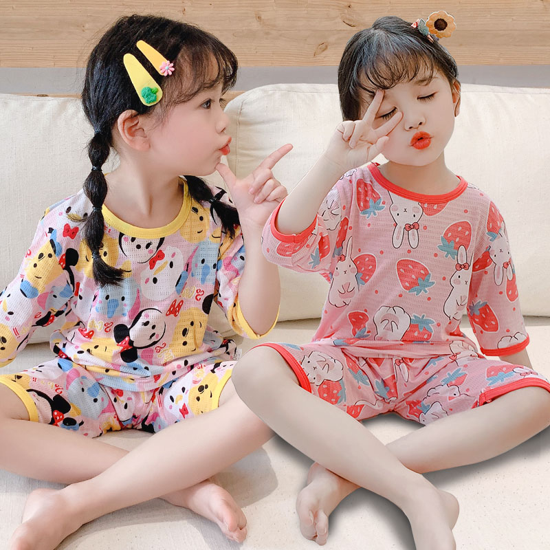 Pure cotton children's pajamas girls summer sleeve girls in household clothes for childhood children baby kit