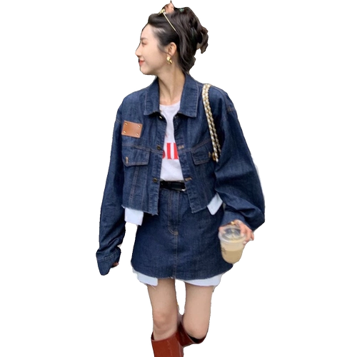 Брендовый осенний джинсовый комплект, в западном стиле, в стиле Шанель, изысканный стиль