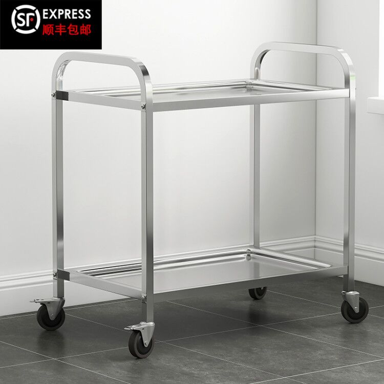 Thickened stainless steel dining car, three-layer trolley, two-layer bowl truck, wine truck, food truck, mute truck, hot pot truck