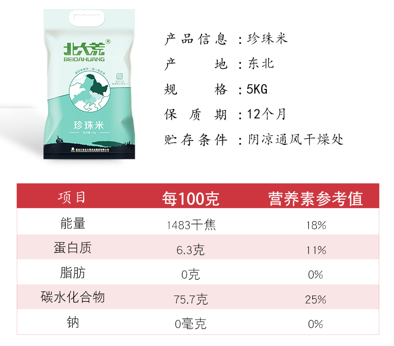 北大荒 一年一季东北珍珠米 10斤 图2